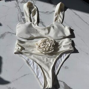 Elegant Cream Bikini Set with Floral Detail